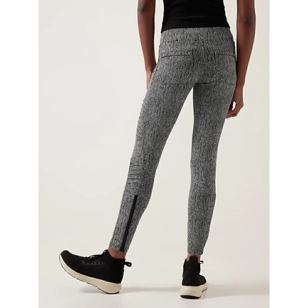 Athleta DELANCEY Textured MOTO TIGHTS Black Printed Leggings XS